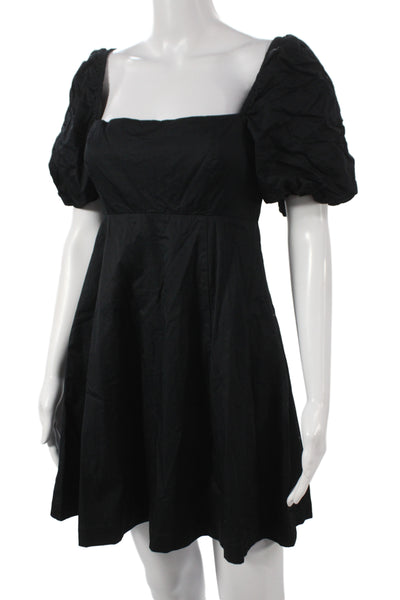 Hill House Women Fit & Flare Short Sleeve Black Cotton Square Neck Dress Size S