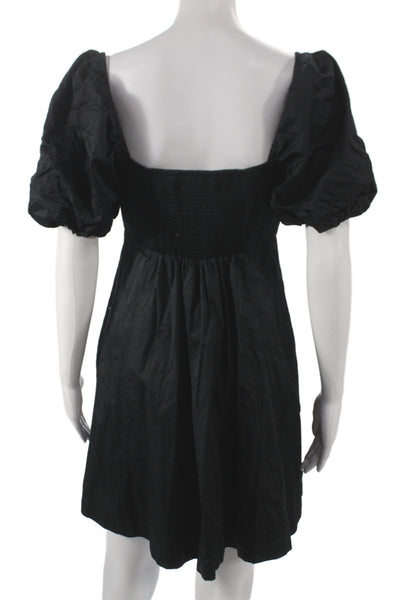 Hill House Women Fit & Flare Short Sleeve Black Cotton Square Neck Dress Size S