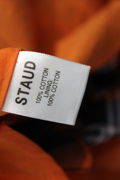 Staud Womens Orange Plaid Mini Dress Square Neck Long Sleeve Cotton Size 2