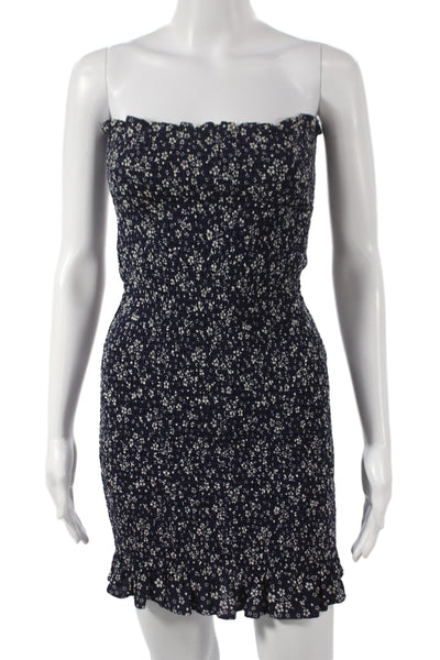 Reformation Women Mini Dress Blue Floral Off the Shoulder Sleeveless Size M