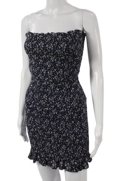 Reformation Women Mini Dress Blue Floral Off the Shoulder Sleeveless Size M