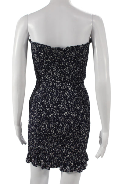 Reformation Women Mini Dress Blue Floral Off the Shoulder Sleeveless Size M