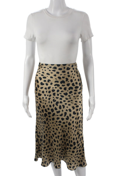 Realisation Women A-Line Animal Print Silk Midi Skirt Beige Size S