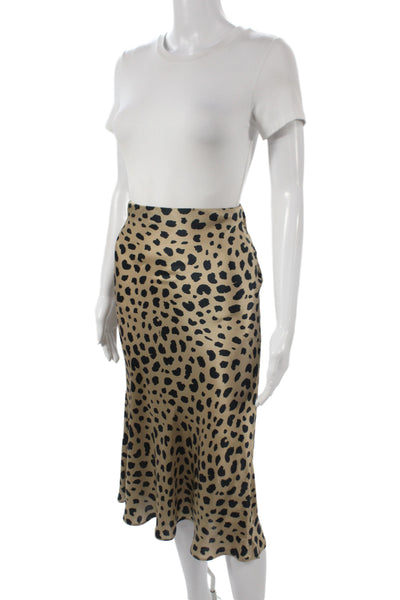 Realisation Women A-Line Animal Print Silk Midi Skirt Beige Size S