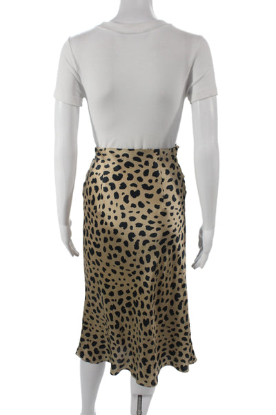 Realisation Women A-Line Animal Print Silk Midi Skirt Beige Size S