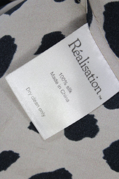 Realisation Women A-Line Animal Print Silk Midi Skirt Beige Size S