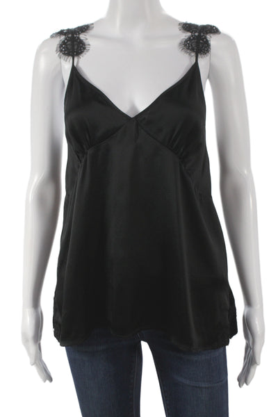 Cami NYC Womens Black Silk V-Neck Lace Tank Sleeveless Size S