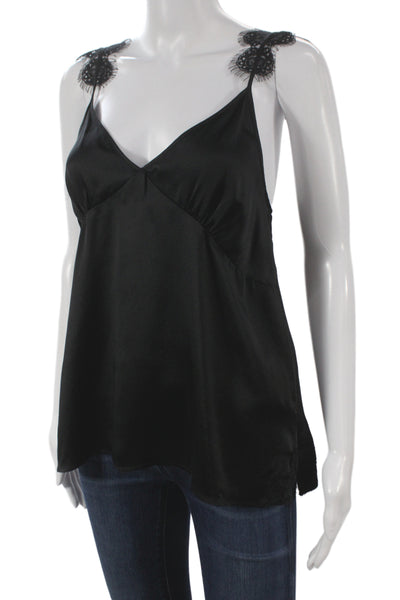 Cami NYC Womens Black Silk V-Neck Lace Tank Sleeveless Size S