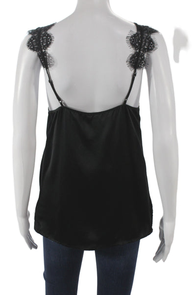 Cami NYC Womens Black Silk V-Neck Lace Tank Sleeveless Size S