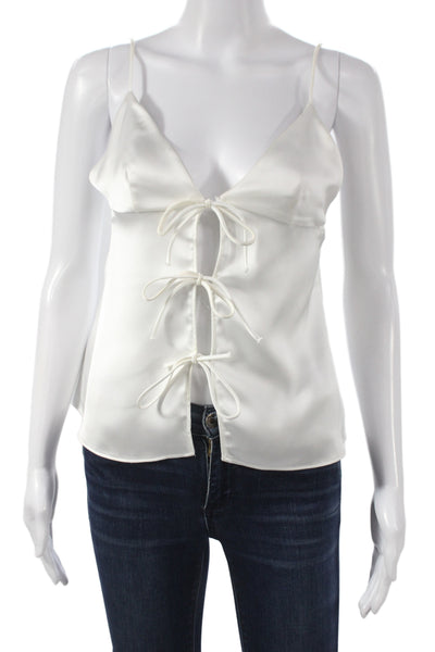 Zara Women White V-Neck Camisole Tie Polyester Sleeveless Summer Size XS