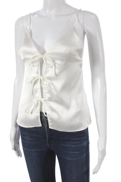 Zara Women White V-Neck Camisole Tie Polyester Sleeveless Summer Size XS