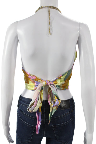 ASTR Women Cropped Halter Tank Floral Green Rayon Tie Size S
