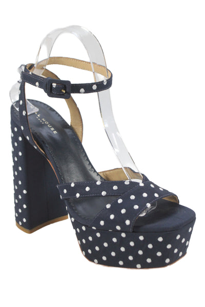 Hill House Womens Block Heel Platform Polka Dot Ankle Strap Sandals Navy Size 40