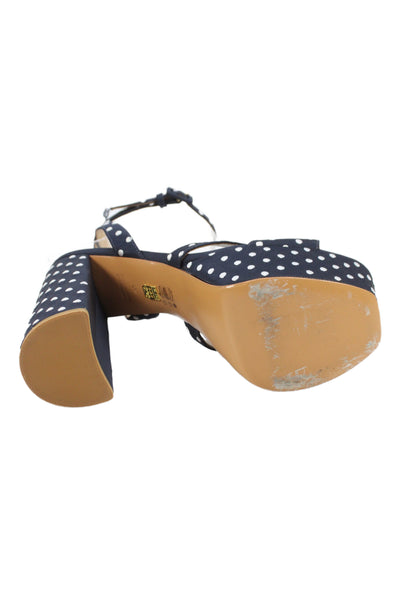 Hill House Womens Block Heel Platform Polka Dot Ankle Strap Sandals Navy Size 40