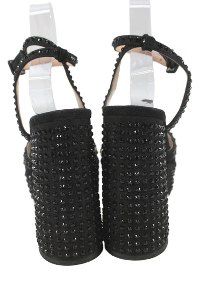 Hill House Womens Block Heel Platform Crystal Ankle Strap Sandals Black Size 40