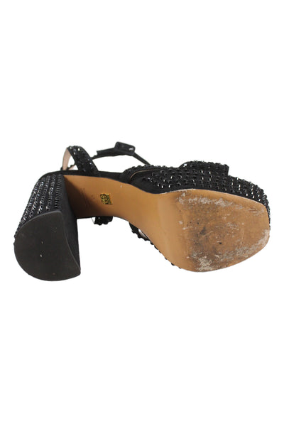 Hill House Womens Block Heel Platform Crystal Ankle Strap Sandals Black Size 40