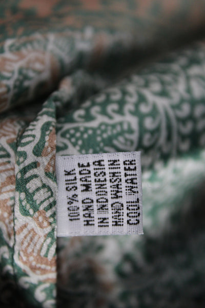 Natalie Martin Women Shift Dress Green Silk Batik Henley 3/4 Sleeve Size XS