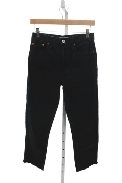 Re/Done Womens Cropped Black Cotton Jeans Button Size 25
