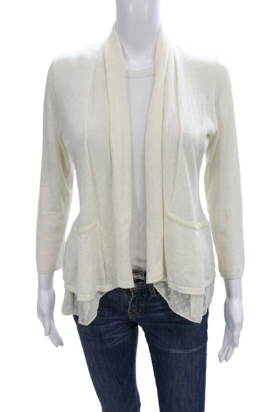 Angel Of The North Womens Cardigan Ivory Polka Dot V-Neck 3/4 Sleeve Size S
