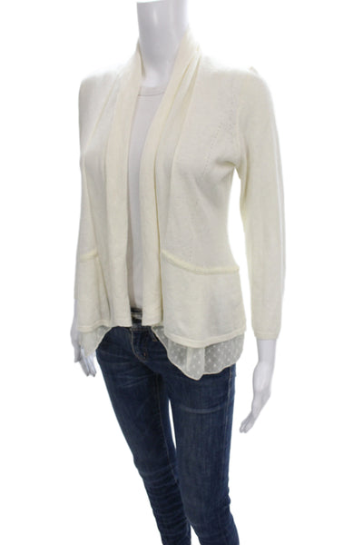 Angel Of The North Womens Cardigan Ivory Polka Dot V-Neck 3/4 Sleeve Size S