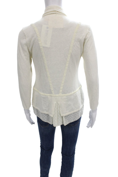 Angel Of The North Womens Cardigan Ivory Polka Dot V-Neck 3/4 Sleeve Size S