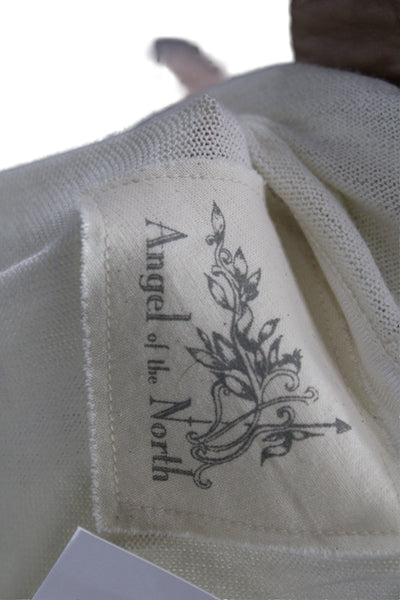 Angel Of The North Womens Cardigan Ivory Polka Dot V-Neck 3/4 Sleeve Size S