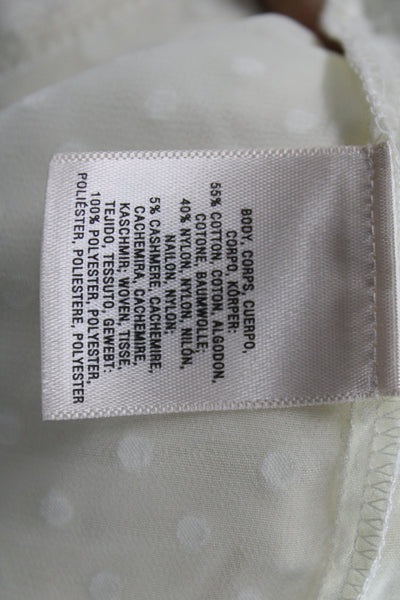 Angel Of The North Womens Cardigan Ivory Polka Dot V-Neck 3/4 Sleeve Size S