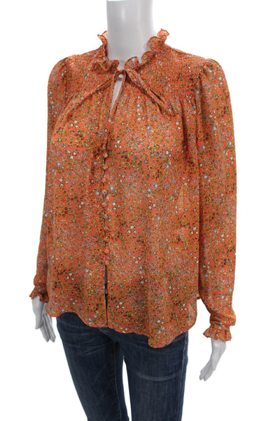 Free People Womens Tunic Orange Floral High Neck Long Sleeve Boho Size XS
