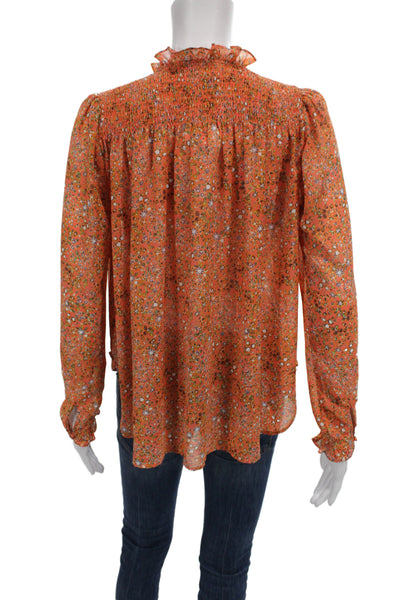 Free People Womens Tunic Orange Floral High Neck Long Sleeve Boho Size XS