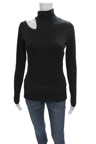 Susana Monaco Women Jersey Turtleneck Blouse Black Long Sleeve Size S