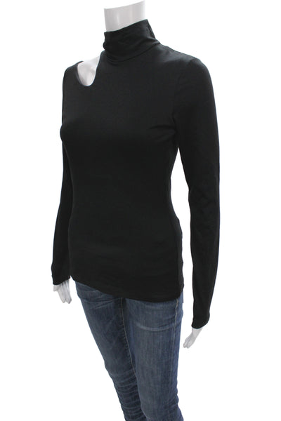 Susana Monaco Women Jersey Turtleneck Blouse Black Long Sleeve Size S