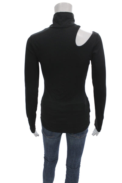 Susana Monaco Women Jersey Turtleneck Blouse Black Long Sleeve Size S