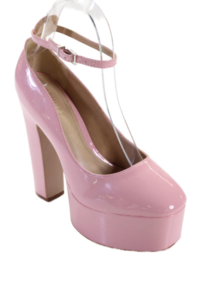 Schutz Womens Block Heel Platform Ankle Strap Sandals Pink Patent Leather 5.5