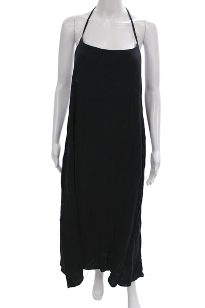 Vitamin A Women Black Linen Halter Maxi Dress Sleeveless Tie Back Size M