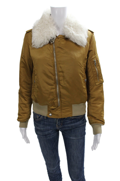 Rag & Bone Womens Brown Nylon Bomber Jacket Zip Long Sleeve Size XS