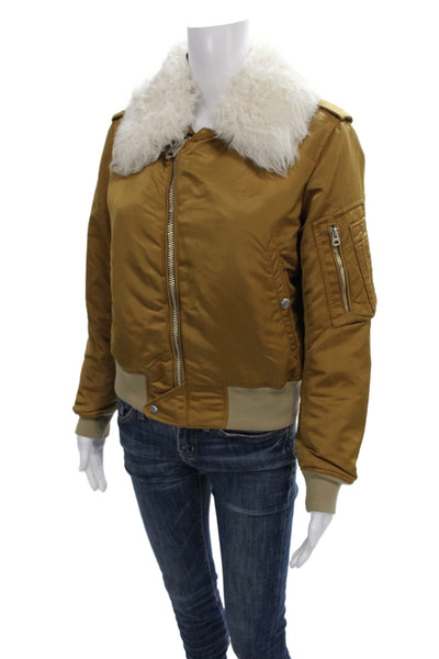 Rag & Bone Womens Brown Nylon Bomber Jacket Zip Long Sleeve Size XS