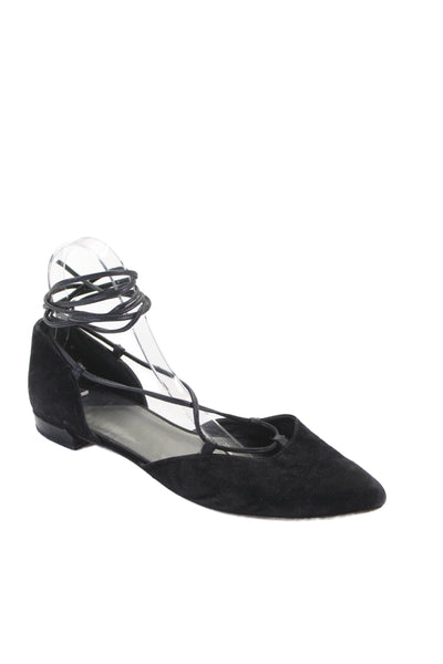 Stuart Weitzman Womens Suede Lace Up Strappy Flats Shoes Black Size 8M