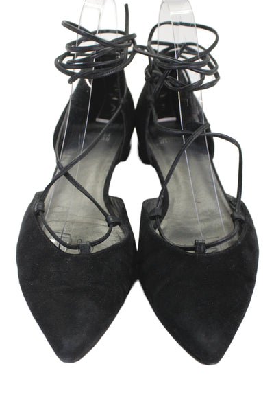 Stuart Weitzman Womens Suede Lace Up Strappy Flats Shoes Black Size 8M
