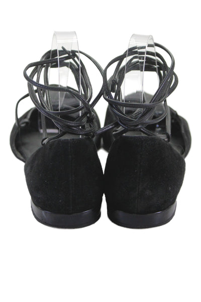 Stuart Weitzman Womens Suede Lace Up Strappy Flats Shoes Black Size 8M