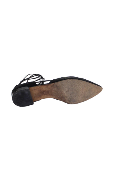 Stuart Weitzman Womens Suede Lace Up Strappy Flats Shoes Black Size 8M