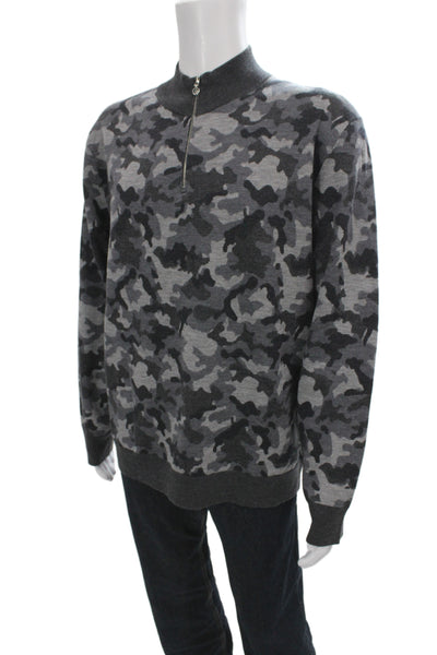 G/Fore Mens Pullover Camo Mock Neck Zip Gray Long Sleeve Size XL