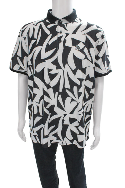 G/Fore Mens Black Abstract Graphic Polyester Polo Short Sleeve Collared Size XL