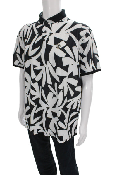 G/Fore Mens Black Abstract Graphic Polyester Polo Short Sleeve Collared Size XL