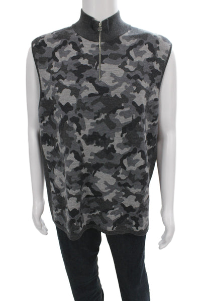 G/Fore Mens Wool Camo Turtleneck Windshirt Vest Zip Gray Sleeveless Size XL