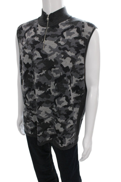G/Fore Mens Wool Camo Turtleneck Windshirt Vest Zip Gray Sleeveless Size XL