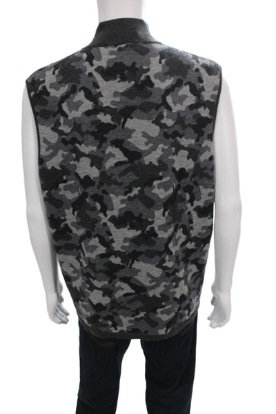 G/Fore Mens Wool Camo Turtleneck Windshirt Vest Zip Gray Sleeveless Size XL