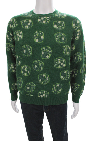 Supreme Men Pullover Green Crewneck Graphic Dice Acrylic Long Sleeve Size S