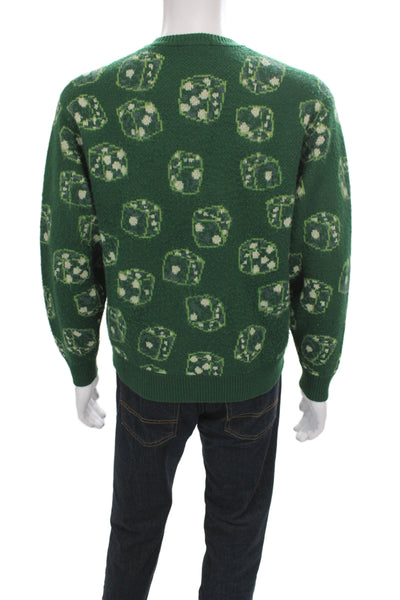 Supreme Men Pullover Green Crewneck Graphic Dice Acrylic Long Sleeve Size S