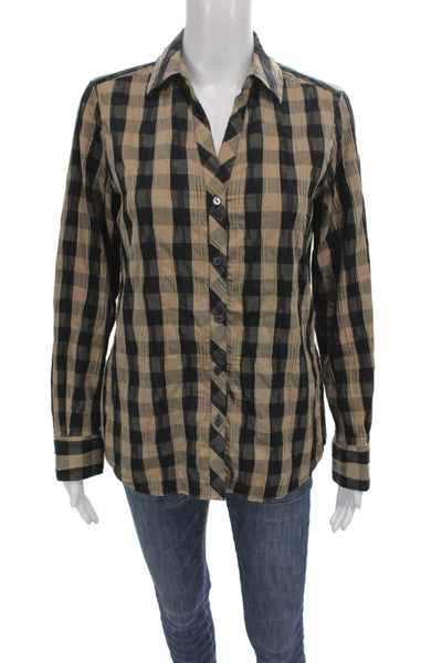 Foxcroft Womens Collared Plaid Button Up Blouse Beige Long Sleeve Size 4