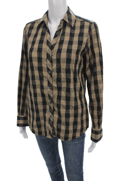 Foxcroft Womens Collared Plaid Button Up Blouse Beige Long Sleeve Size 4
